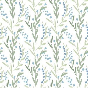 Roommates RMK12168PLW White Budding Branches Peel and Stick Wallpaper Green Blue